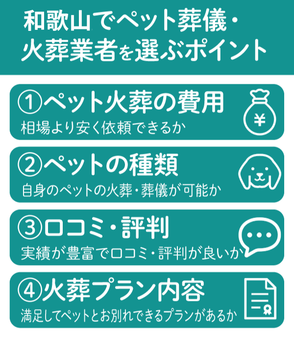 和歌山のペット火葬・葬儀業者を選ぶための4つのポイント